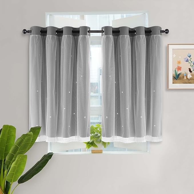Kinryb Kids Blackout Curtains for Bedroom/Living Room/Classroom, Sheer Overlay - Image 3
