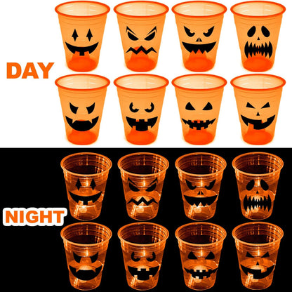 mishunyus 40 Pcs Halloween Glow Pumpkin Party Cups for Adults, 16 oz Orange Plastic Cups Reusable Party Cups for Halloween Party Night,Daytime Supplies Decorations