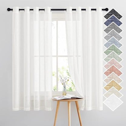 NICETOWN Linen Sheer Curtains Flax Textured, Grommet Top Casual 63" Long Thick by NICETOWN