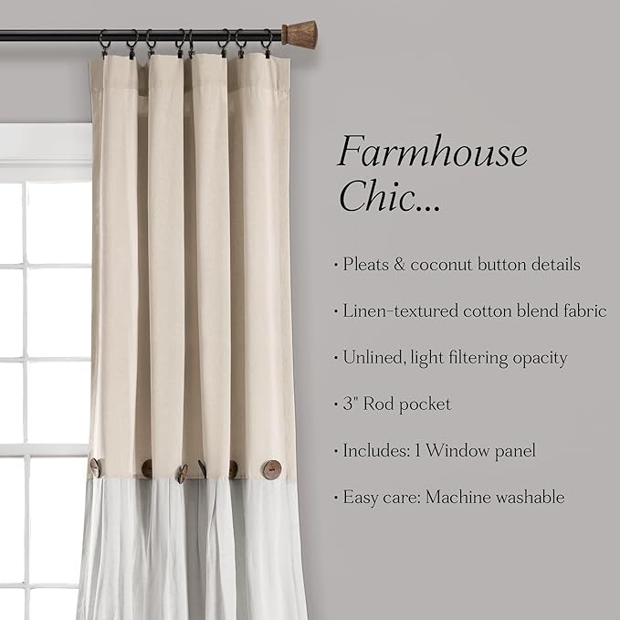 Lush Decor Linen Button Window Curtain Panel, Linen - Image 6