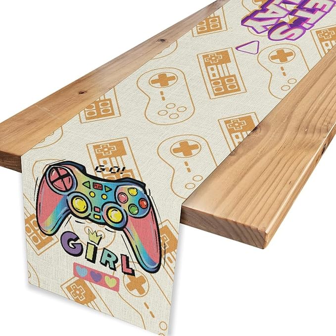Gaming Table Runner, Kids Themed Game Controller Girl Gamer Table Scarf - Image 4