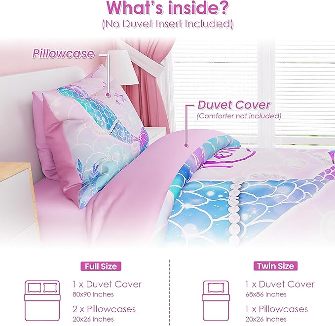 SANDJEST Mermaid Duvet Cover Sets Full Size - Image 2