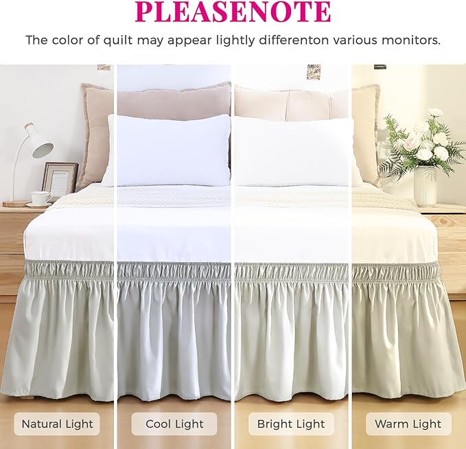 RIMELA Light Grey Bed Skirt Queen Size 18 Inch Drop, Wrap Around Elastic - Image 9