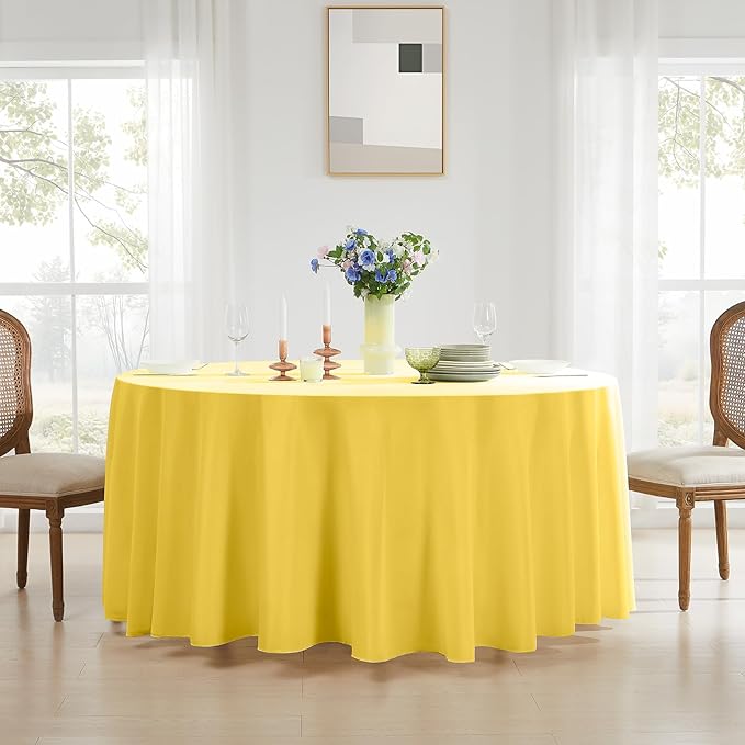 Round Tablecloth 132 Inch 2 Pack Yellow Tablecloths Washable Decorative Linen - Image 3