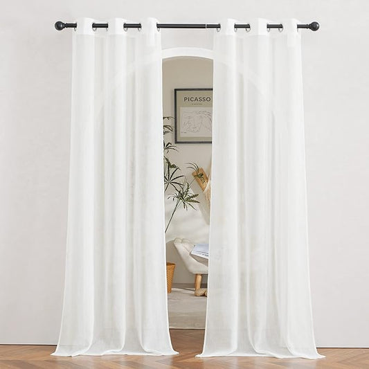 NICETOWN Living Room Ivory Curtains 84 inch Long, Grommet Linen Blend by NICETOWN