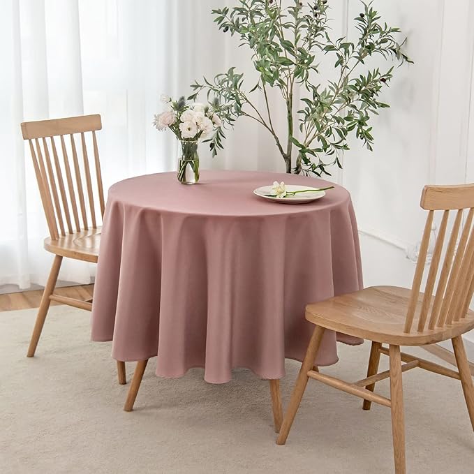 maxmill Round Linen Looking Textured Tablecloth Spill-Proof Wrinkle Free Soft - Image 2