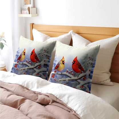 Cardinal Birds Throw Pillow Cover Winter Sweet Bird Pillowcase 24x24 Inch Set - Image 8