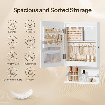 hoobro wall mounted jewelry cabinet, led jewelry armoire, close-up detail
