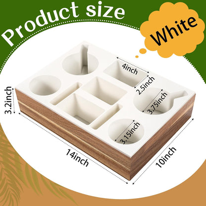 yerliker couch cup holder tray rectangle white acacia shown in use