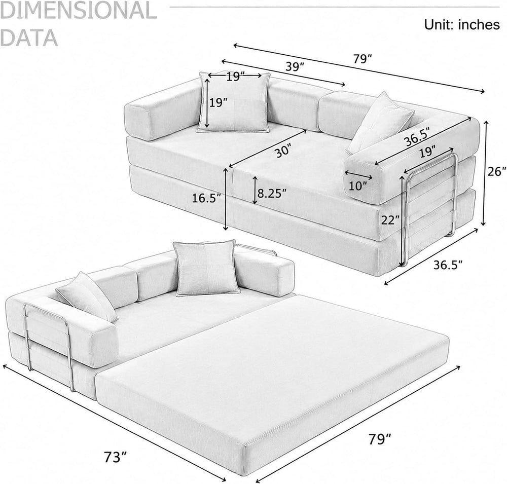 4-in-1 Folding Convertible Sofa Bed, 78 Inch Boneless Couch with Fixed-Shape ...
