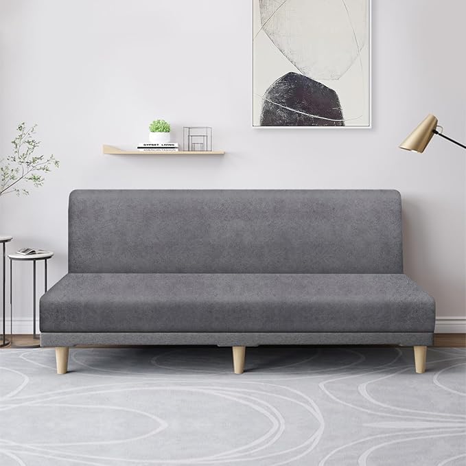 molasofa Leather Like Stretch Futon Slipcover Armless Futon Bed Sofa Cover - Image 3