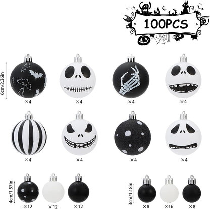 100Pcs Halloween Before Christmas Tree Ornaments Black & White Decorations