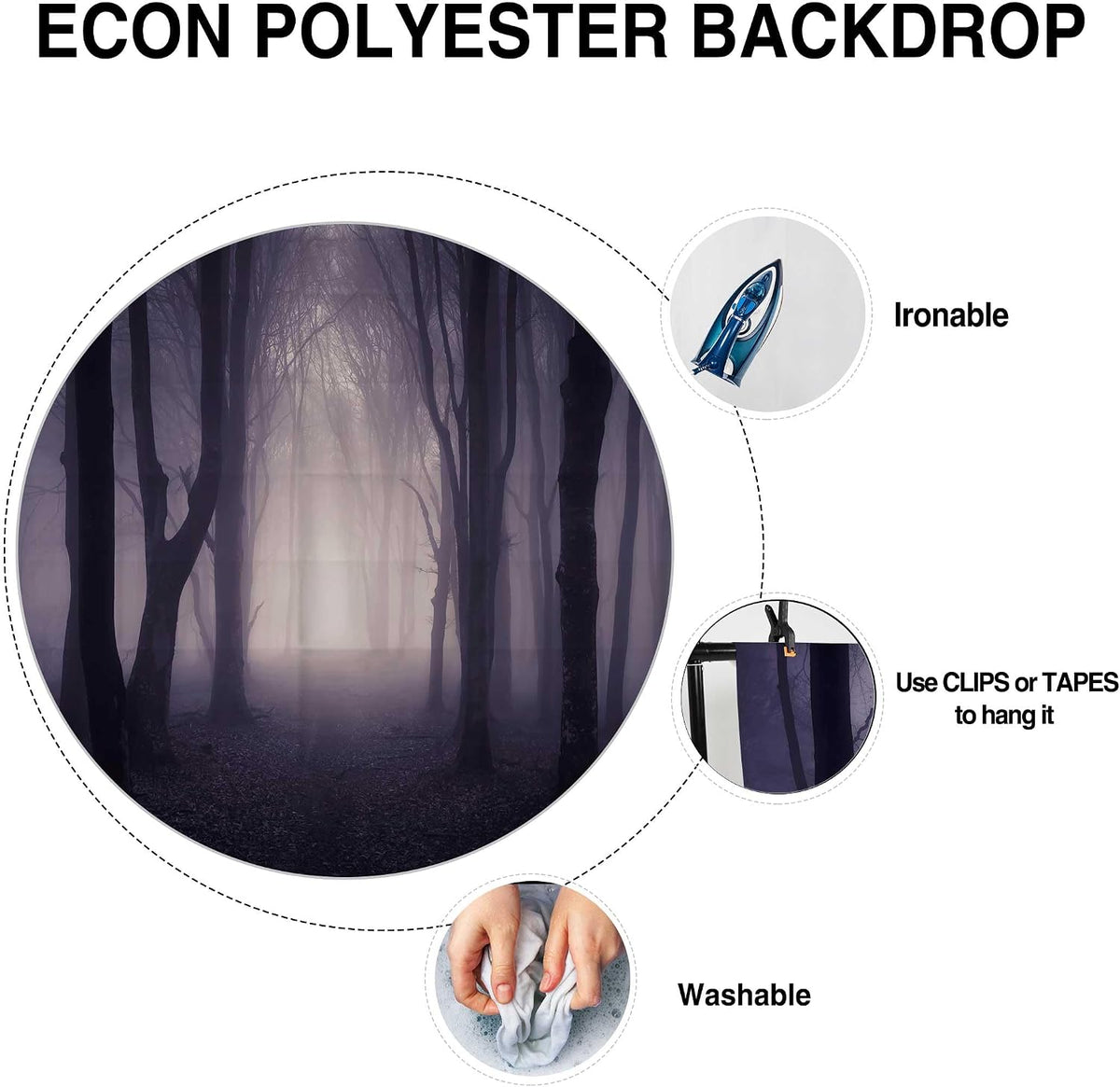 Allenjoy 118" x 95" Halloween Misty Forest Photography Backdrop with Photo Booth Props, Party Decorations, Supplies and Favors