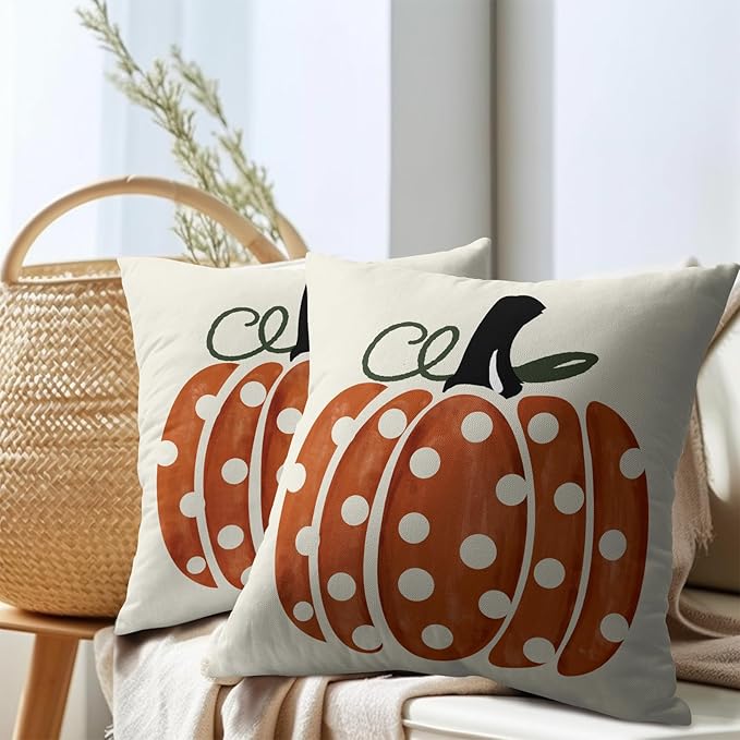 Fall Pumpkin Throw Pillow Cover 16X16 Inch Set of 2 Autumn Orange Pumpkin - Image 7