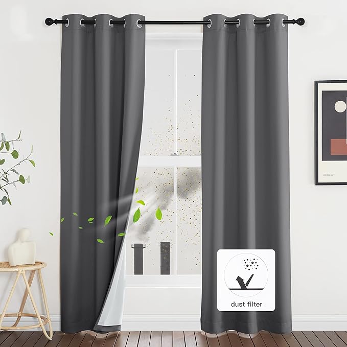 NICETOWN Grey Filter Mountain Fires, Sandstorms, Smog Curtain Panels, 2 Pieces by NICETOWN