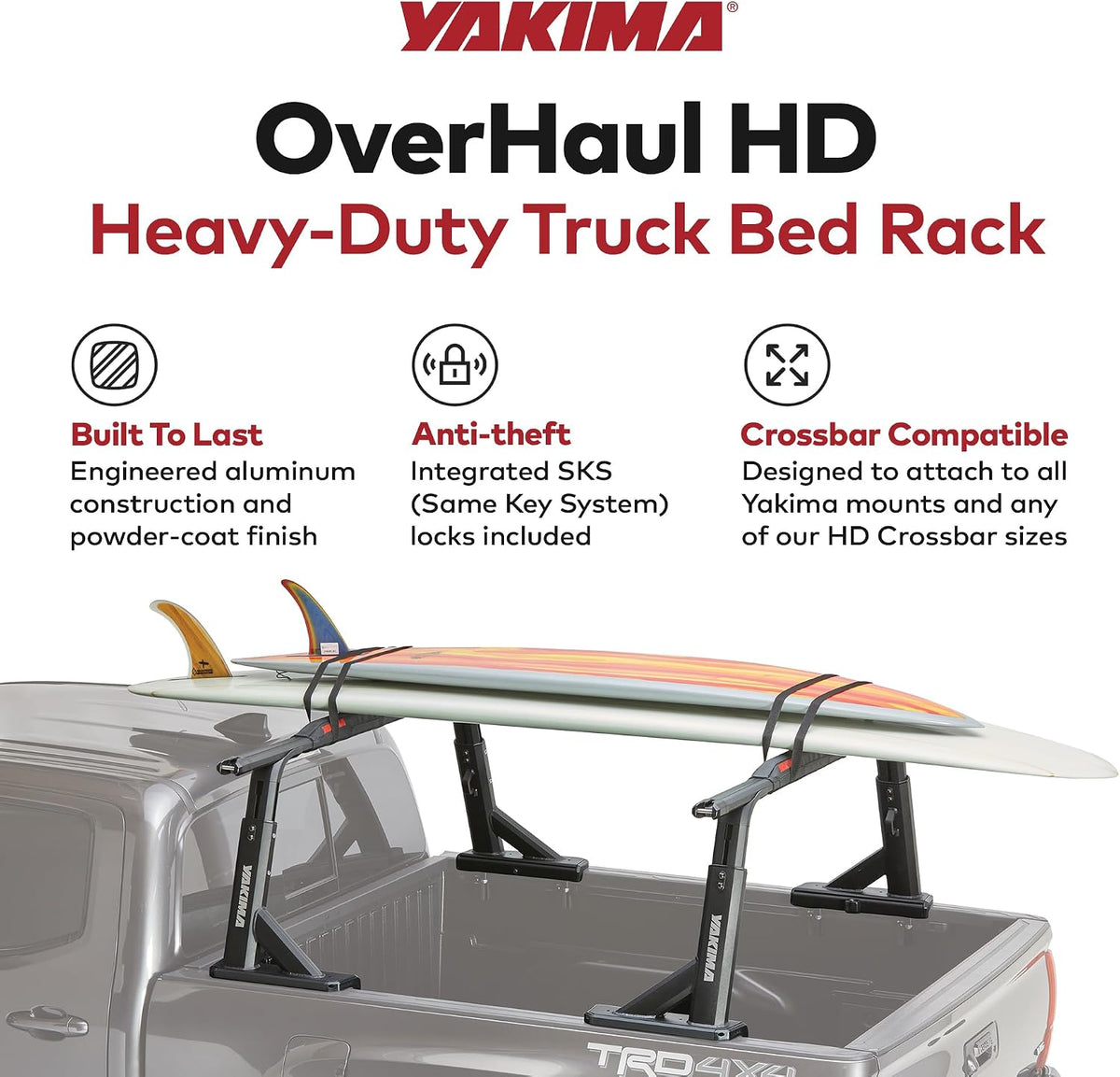yakima adjustable truck bed rack with tie down shown in use
