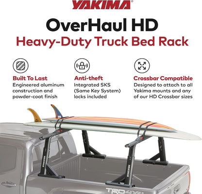yakima adjustable truck bed rack with tie down shown in use