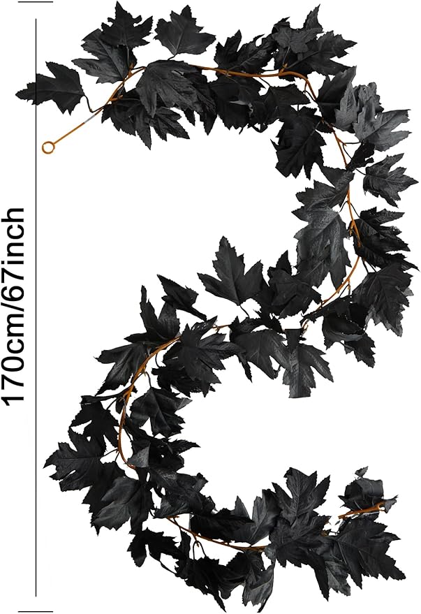 PARTY JOY Black Artificial Maple Leaf Garland - 6PCS 5.6Ft Halloween Decor, G...