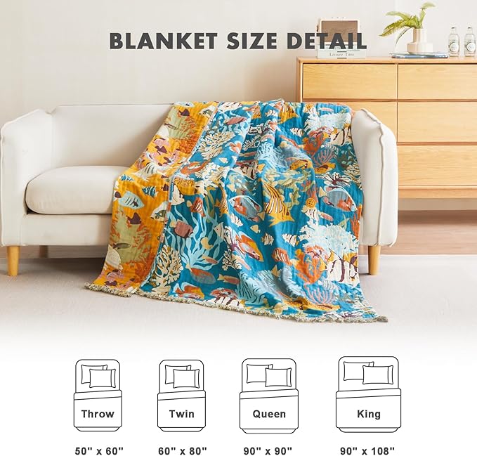 MSGKV Throw Blanket for Couch Cotton Cute Ocean Animals Blanket 50"x60" Sofa - Image 4
