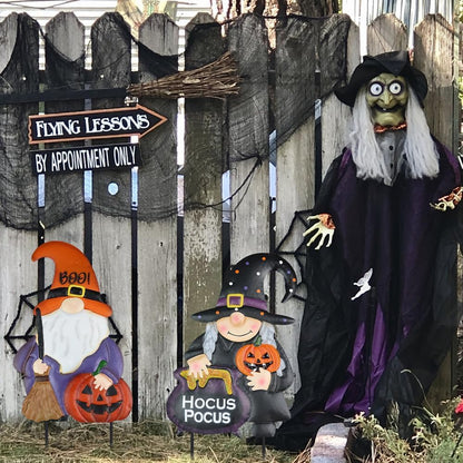 hogardeck Halloween Decorations Outdoor, Metal Gnomes Decorative Garden Stakes with Pumpkins Halloween Decorations Outside, Hocus Poucs Yard Signs for Garden Lawn Patio Halloween Decor