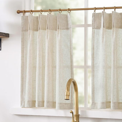 jinchan Linen Pinch Pleated Kitchen Curtains 36 Inch 4 Panels, Natural Linen - Image 4