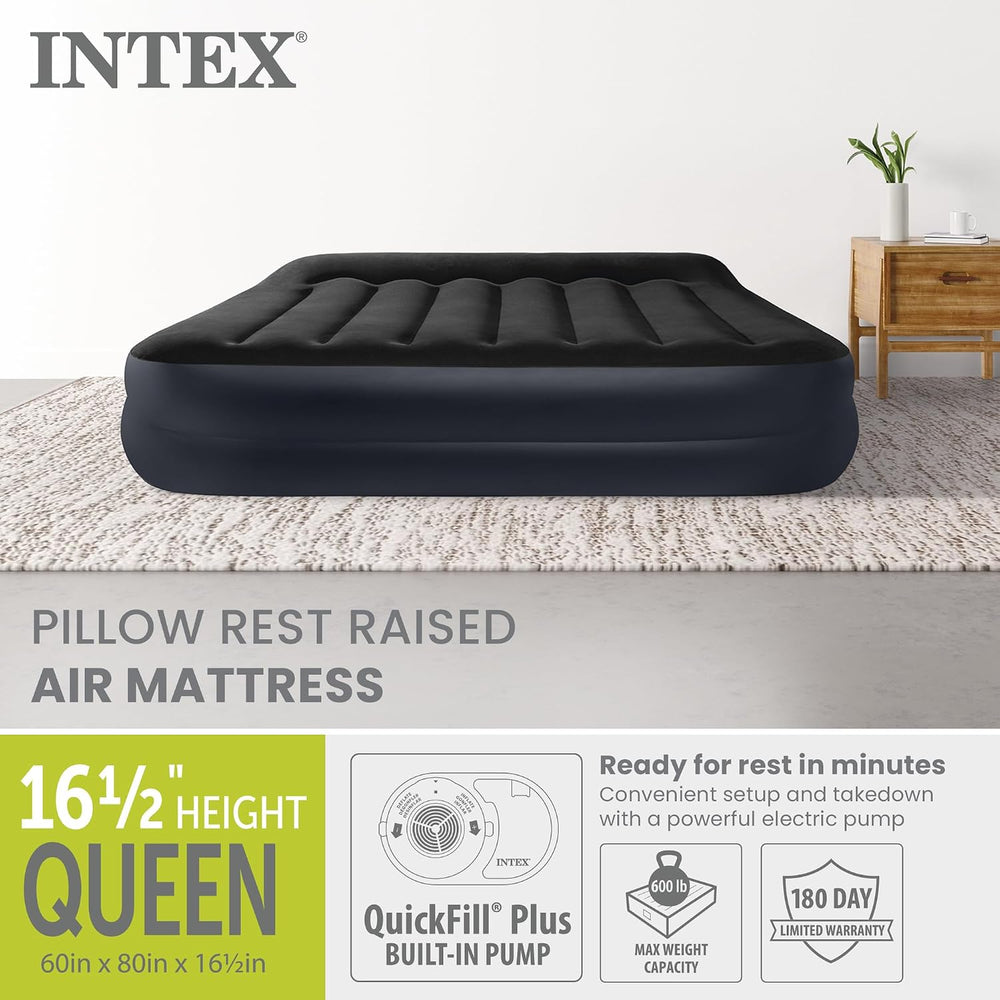 Intex 64123ED Dura-Beam Plus Pillow Rest Air Mattress: Fiber-Tech – Queen Siz...