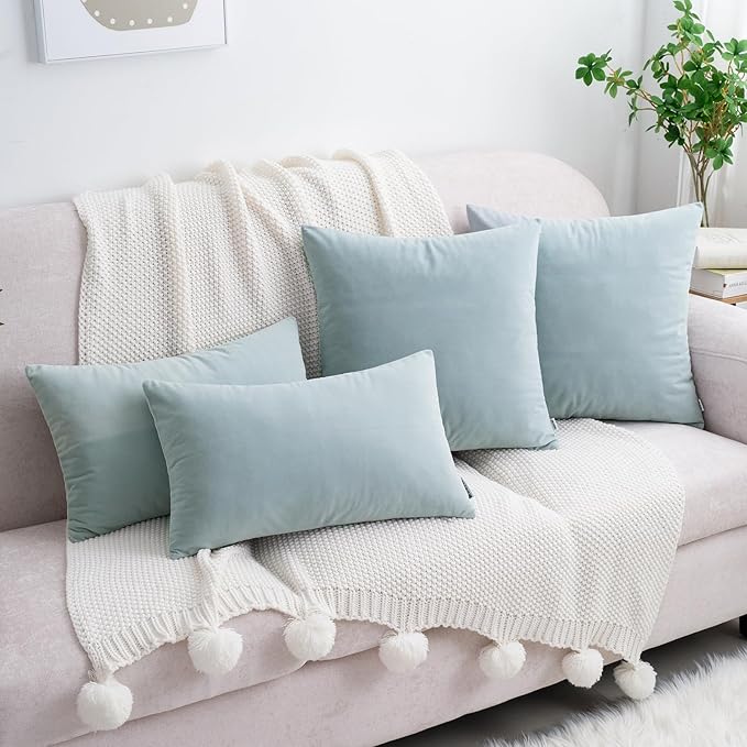 HWY 50 Baby Blue Velvet Rectangular Throw Pillow Covers 12x20 Inch - Image 2