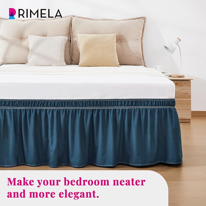 RIMELA Dusty Navy Bed Skirt Queen Size 15 Inch Drop, Wrap Around Elastic - Image 9