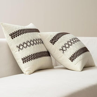 MIULEE Set of 2 Dark Brown Boho Decorative Pillow Covers 18x18 Inch Farmhouse - Image 6