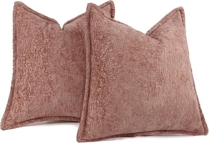 Pack of 2 Dusty Pink Euro Shams Pillow Covers 26x26 Cozy Soft Chenille - Image 5