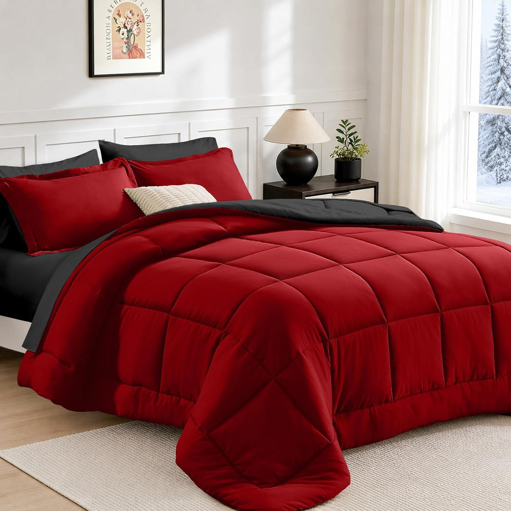 Full Size Comforter Set 7 Pieces, Reversible Bed Set, Bed in a Bag