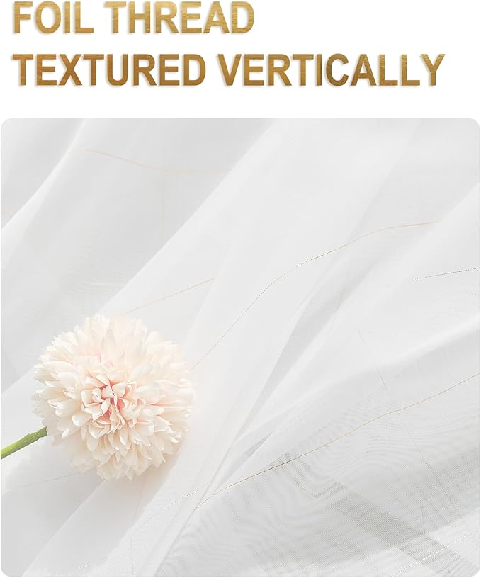 Foil Stripe White Sheer Curtains 120 inches Length 2 Panels - Image 3