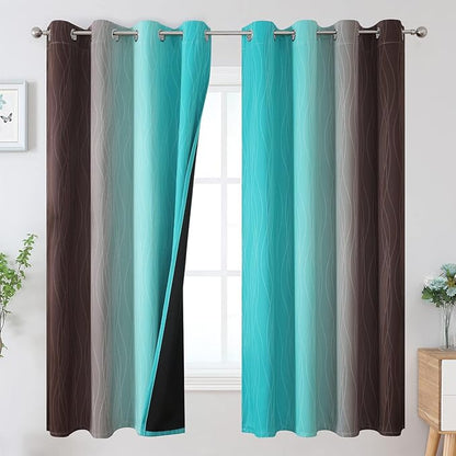 Estelar Textiler Brown and Teal Ombre Blackout Curtains 63 Inches Long by ESTELARTEXTILER