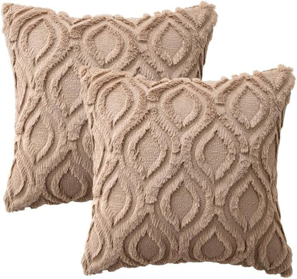 MIULEE Light Brown Throw Pillow Covers 18x18 Inch, Soft Winter Plush Faux Wool - Image 6