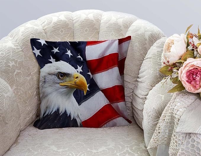 TSSOHU American Flag Throw Pillow Cover 18x18 Inch, USA Bald Eagle Stars and - Image 2