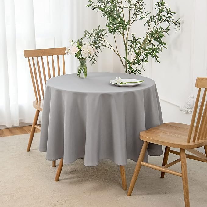 maxmill Round Linen Looking Textured Tablecloth Spill-Proof Wrinkle Free Soft - Image 2