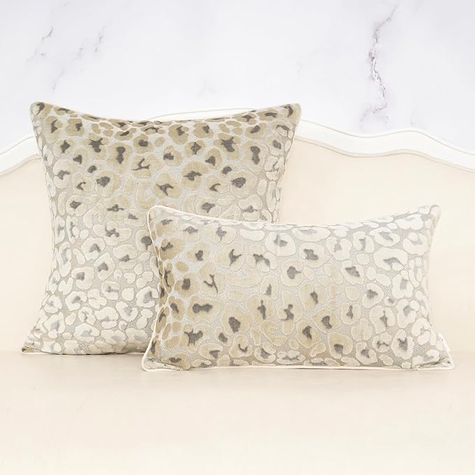 Alerfa Beige Floral Throw Pillow Cover 20 x 20 Inch Cut Velvet Sqaure Luxury - Image 3
