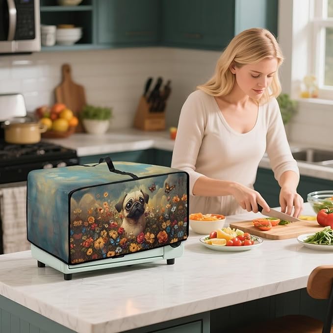 Cute Pug Dog Floral Butterfly Print Microwave Oven Dust Cover Dust Cover - Image 3