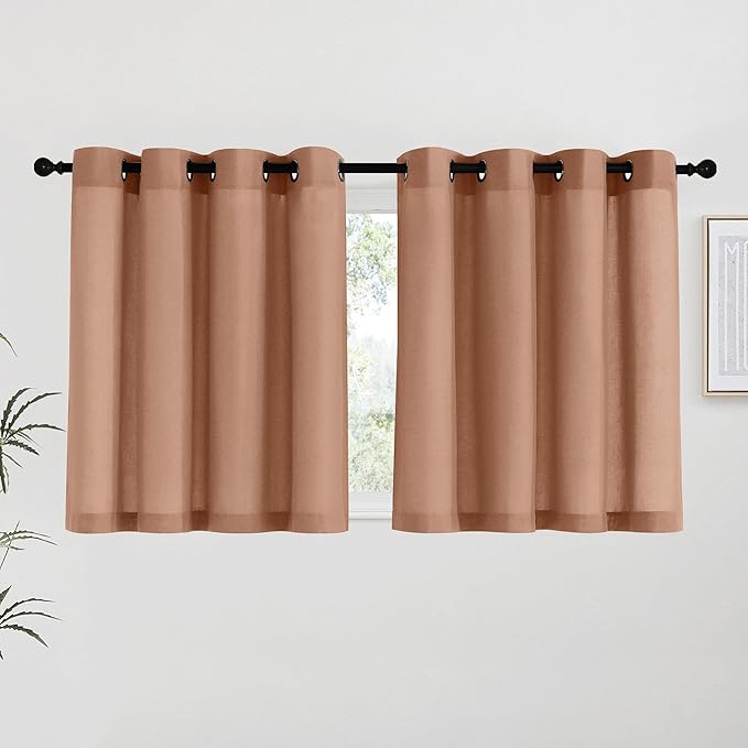 NICETOWN Terracotta Linen Kitchen Curtains 36 inch Length, Decorative Thick by NICETOWN