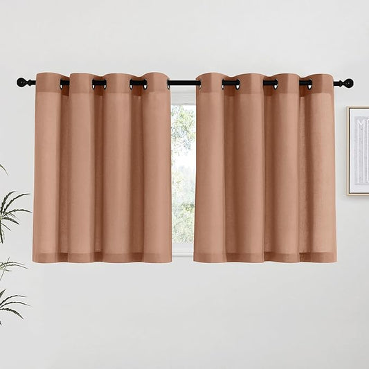 NICETOWN Terracotta Linen Kitchen Curtains 36 inch Length, Decorative Thick by NICETOWN
