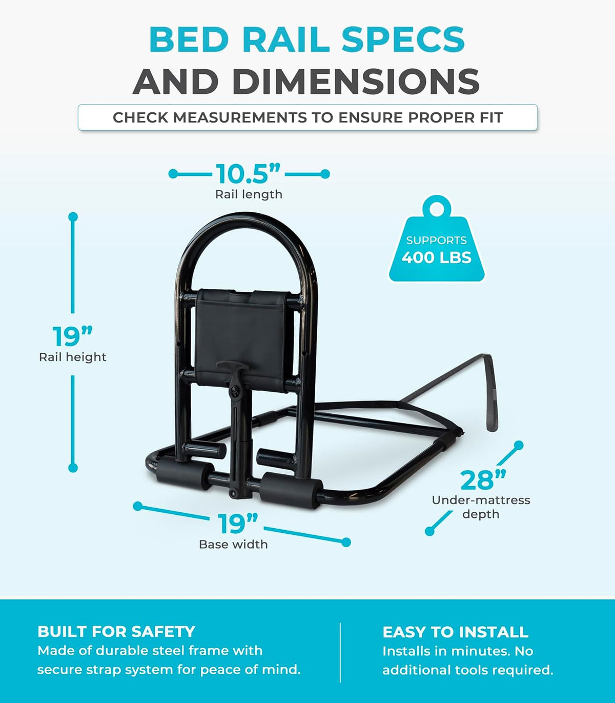 stander prime bed handle, bariatric safety bar for, front angle view