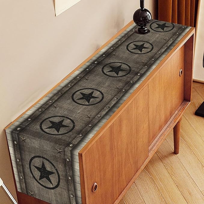 Western Table Runner, Rustic Texas Star Wooden Plank Farmhouse Cottage Country - Image 3