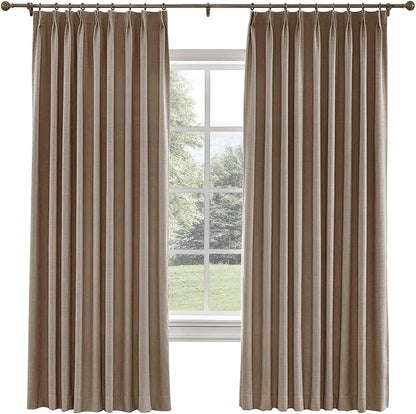 TWOPAGES 150 W x 102 L inch Pinch Pleated Curtain Room Darkening Linen Drapery by TWOPAGES