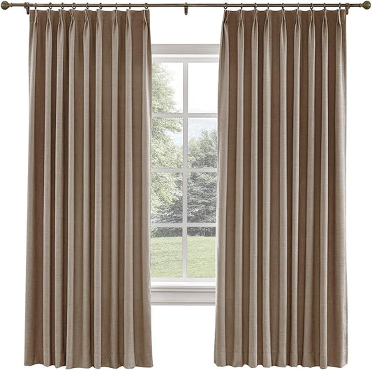 TWOPAGES 26 W x 108 L inch Pinch Pleated Curtain Room Darkening Linen Drapery by TWOPAGES