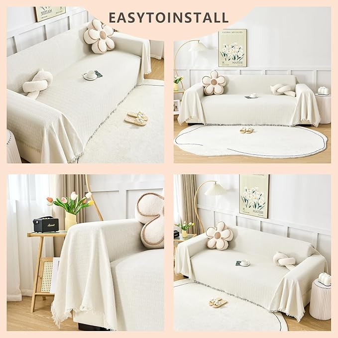 White Couch Cover Blanket Cute Geometrical Jacquard Washable Sofa Cover - Image 4