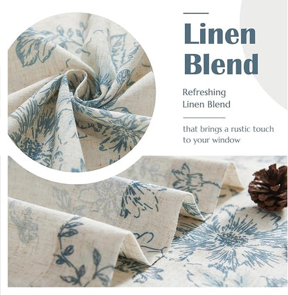 jinchan Linen Floral Tier Curtains 36 Inch Farmhouse Botanic Cafe Curtains - Image 5