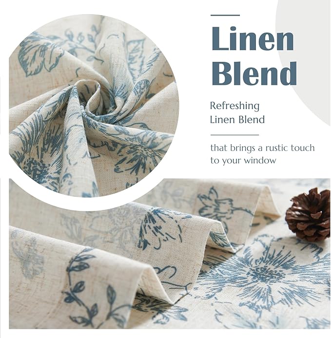 jinchan Linen Floral Tier Curtains 54 Inch Farmhouse Botanic Cafe Curtains - Image 6