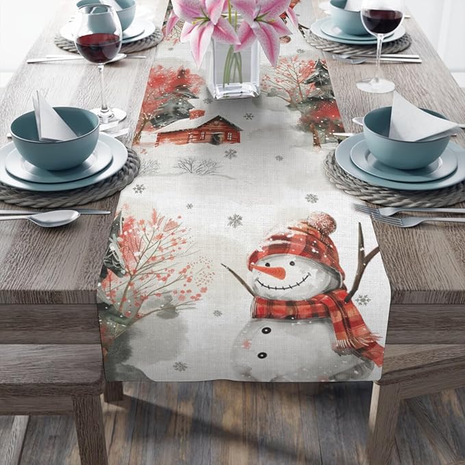 Snow Table Runner, Snowman Dining Table Runner, Christmas Coffee Table Decor - Image 7
