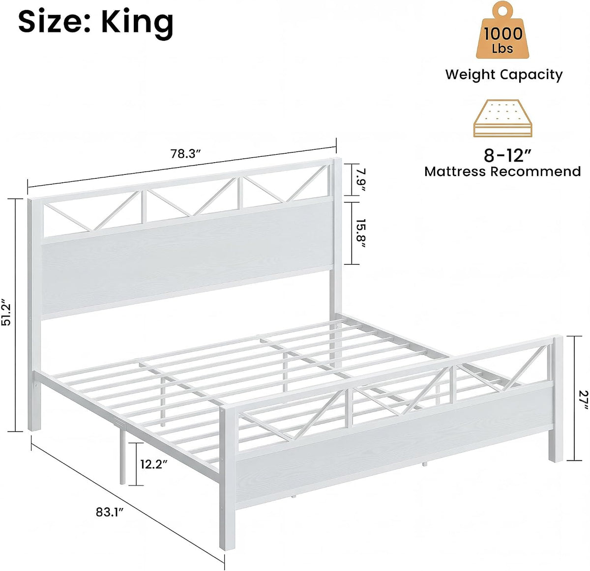 likimio king size bed frame, tall modern headboard shown in use