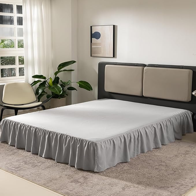 Grey Bed Skirt King Size Ruffled Bed Skirt - Image 6